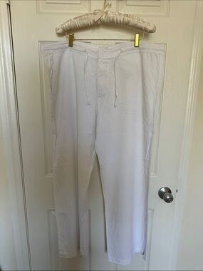 Men's White Drawstring Linen Pants